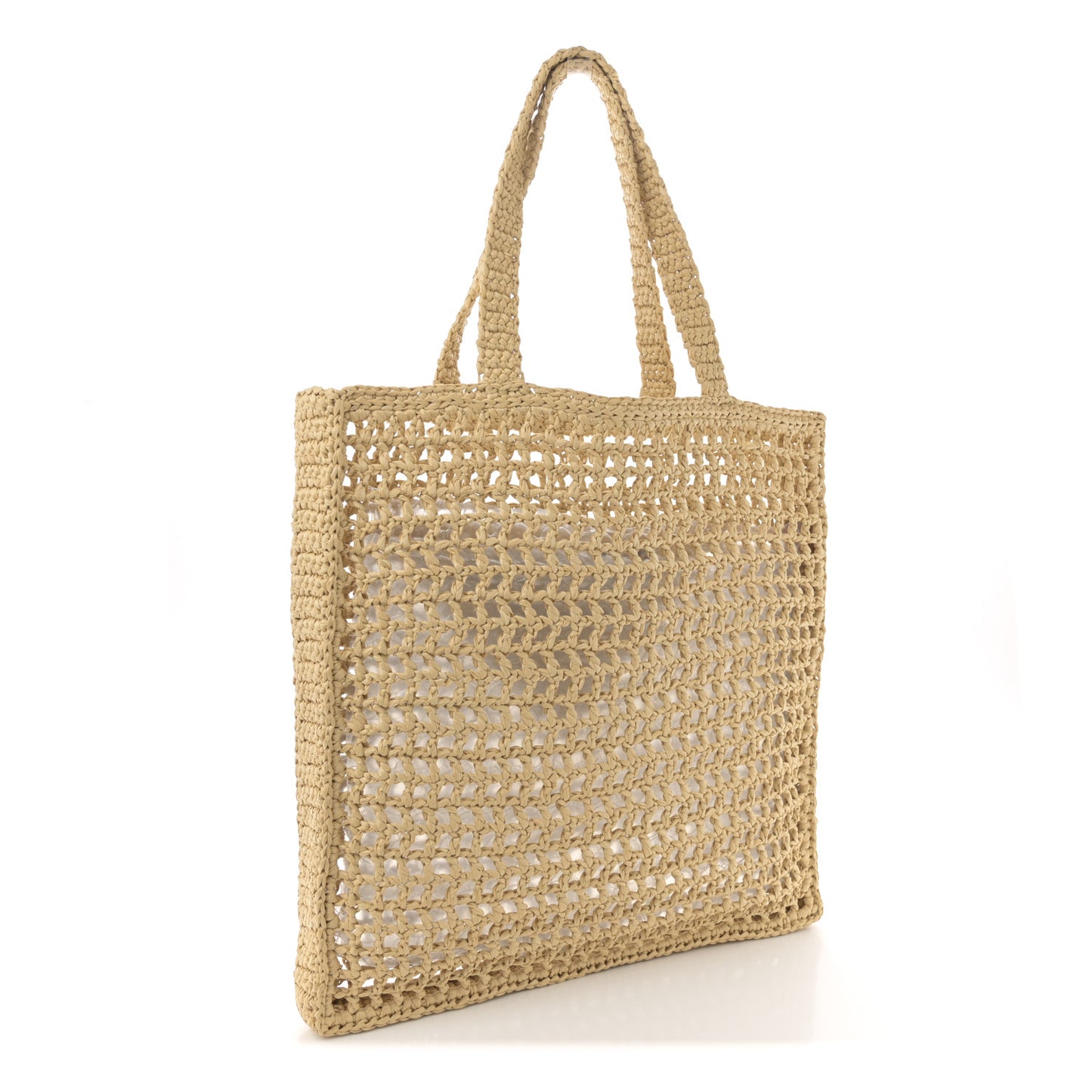 Yarn Raffia Effect Crochet Logo Embroidered Tote Bag Naturale