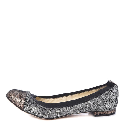 Chanel Metallic Lace Cap Toe Ballerina Flats 40 Silver 1 of 11