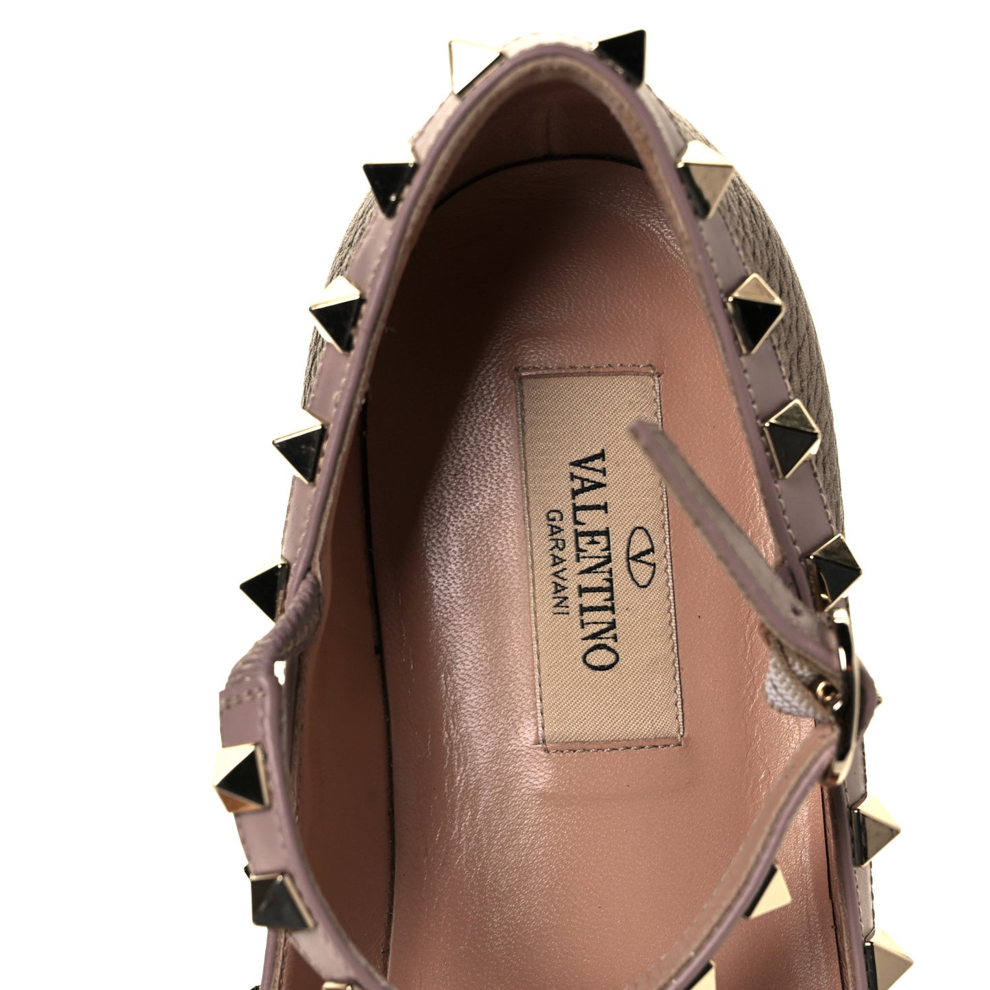 Metallic Pebbled Calfskin Rockstud Cage Ballerina Flats 37 Sasso Poudre