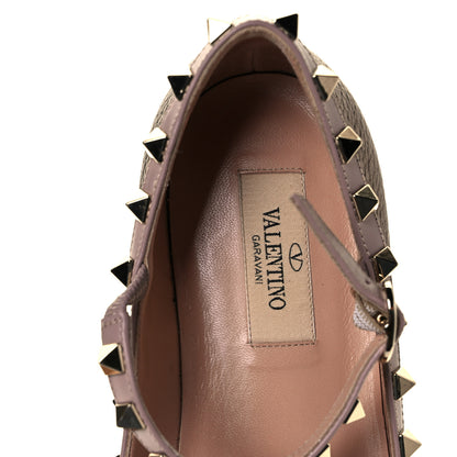 Valentino Garavani Metallic Pebbled Calfskin Rockstud Cage Ballerina Flats 37 Sasso Poudre 20 of 27