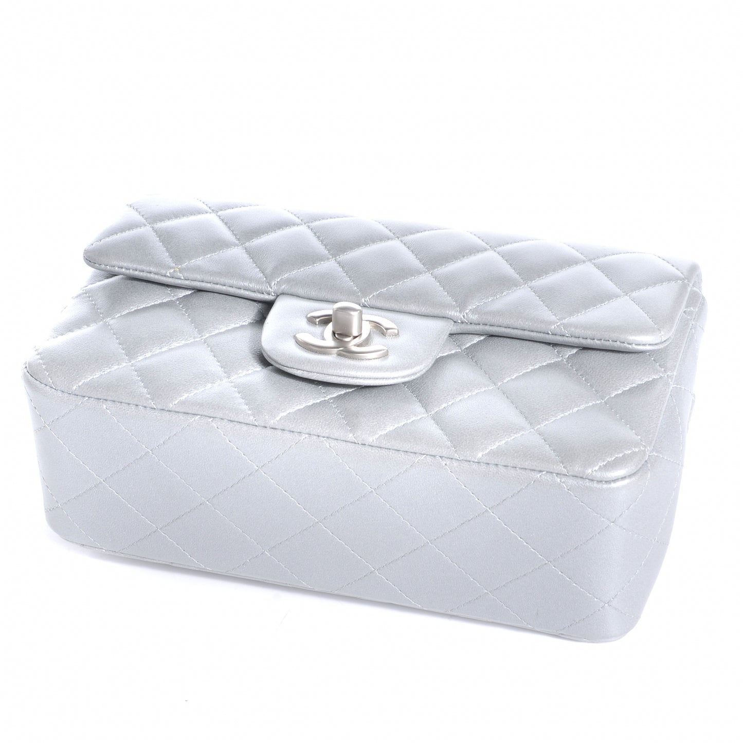 Lambskin Quilted Mini Flap Silver