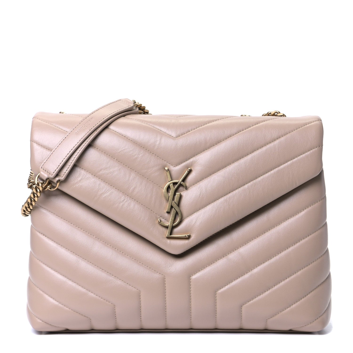 Saint Laurent Calfskin Y Quilted Monogram Medium Loulou Chain Satchel Dark Beige 1 of 6