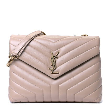 Saint Laurent Calfskin Y Quilted Monogram Medium Loulou Chain Satchel Dark Beige 1 of 6