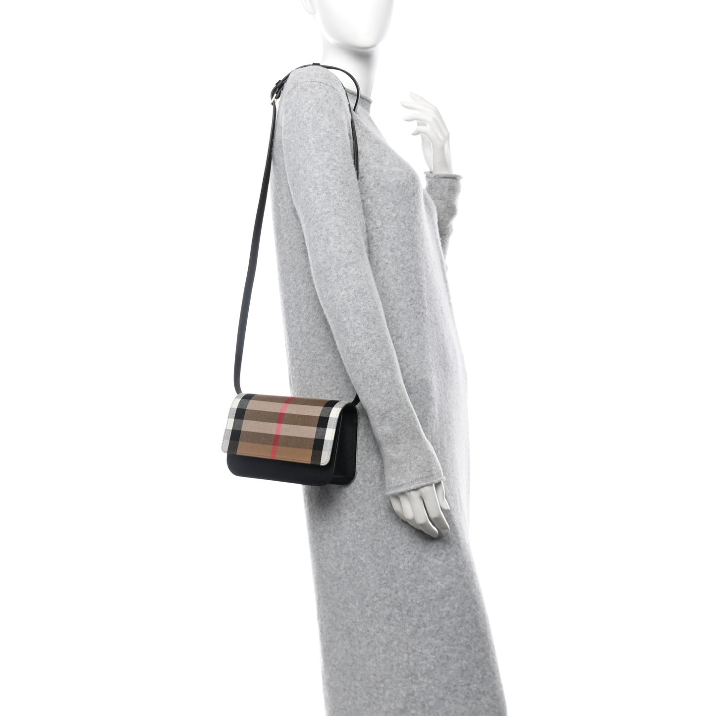 Grained Calfskin House Check Small Madison Shoulder Bag Black