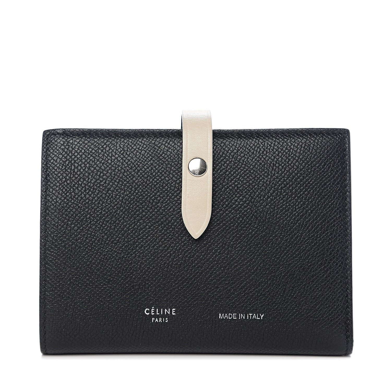 Grained Calfskin Medium Multifunction Strap Wallet Black Chalk