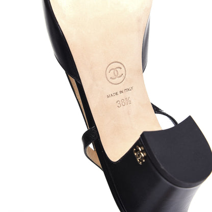Chanel Goatskin Grosgrain Cap Toe CC Slingback Sandals 38.5 Black 9 of 11