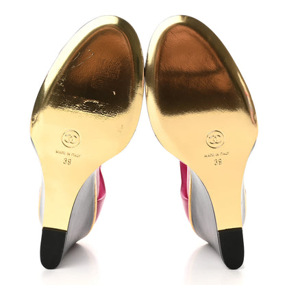 Chanel Lambskin Cap Toe Open Wedge 39 Fuchsia Black 5 of 12