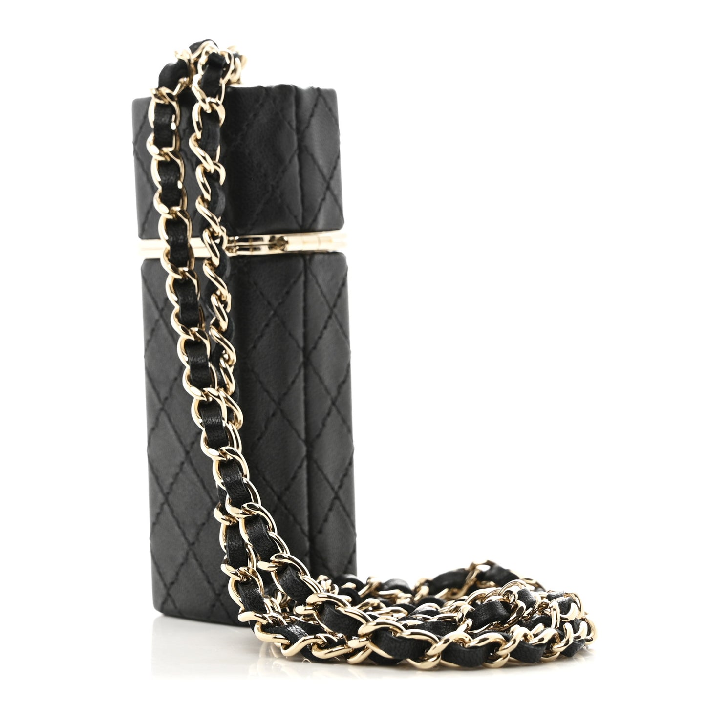 Caviar Stitched Lipstick Case On Chain Black Burgundy