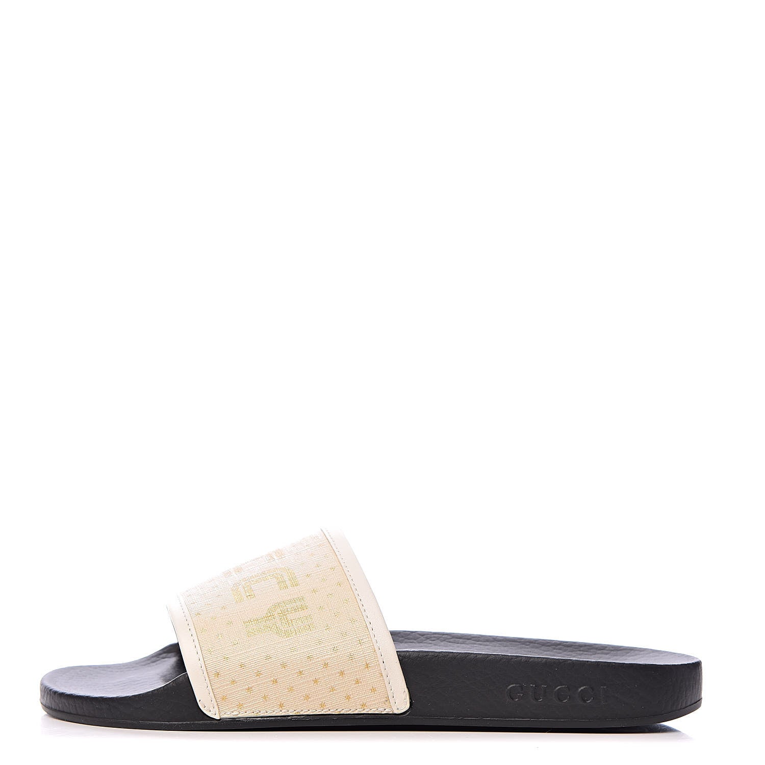 Gucci X SEGA Supreme Canvas GUCCY Stars Womens Slide Sandals 40 Mystic White Gold 1 of 10
