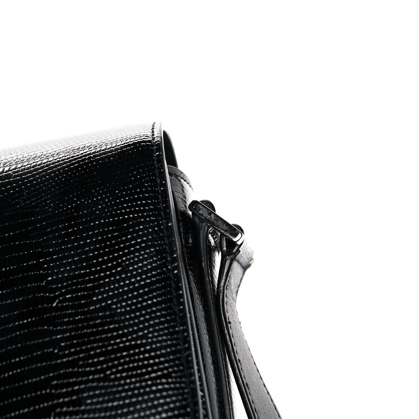 Calfskin Lizard Embossed Le 61 Shoulder Bag Black