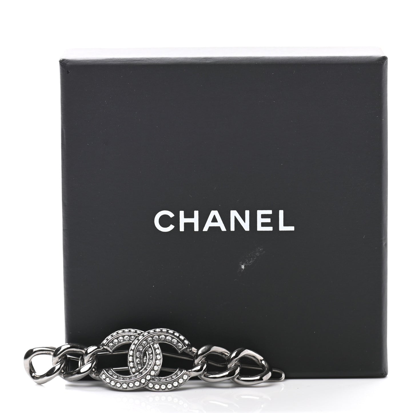 Crystal Pearl CC Hair Clip Barrette Ruthenium