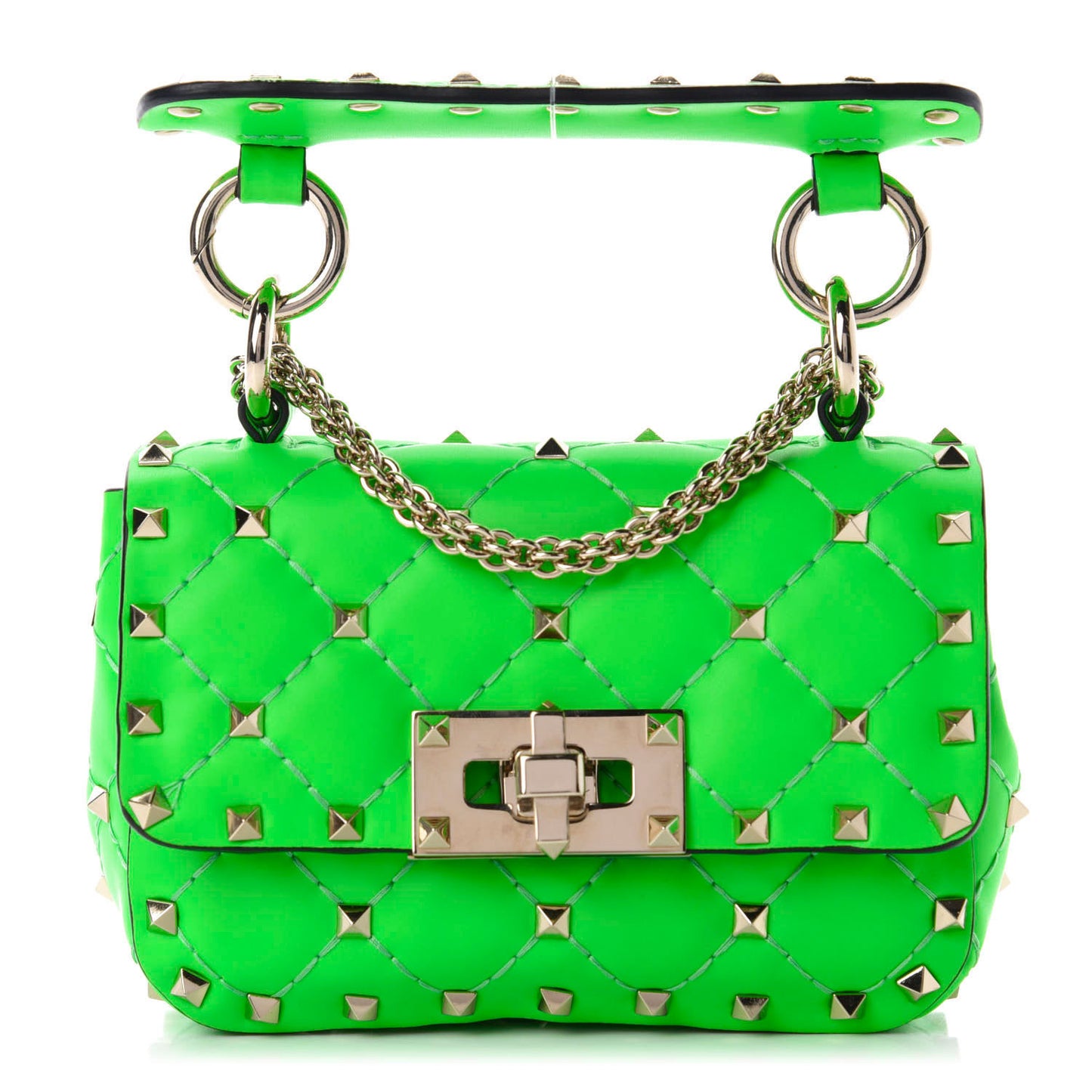 Calfskin Micro Rockstud Spike Shoulder Bag Fluo Green