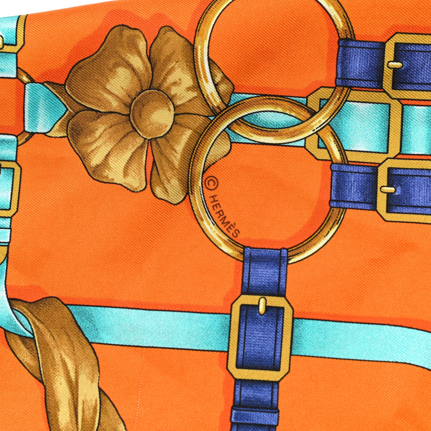 Hermes Silk Grand Manege Maxi Twilly Orange Cobalt 3 of 4