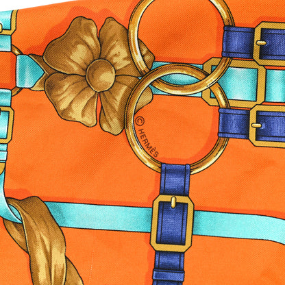 Hermes Silk Grand Manege Maxi Twilly Orange Cobalt 3 of 4
