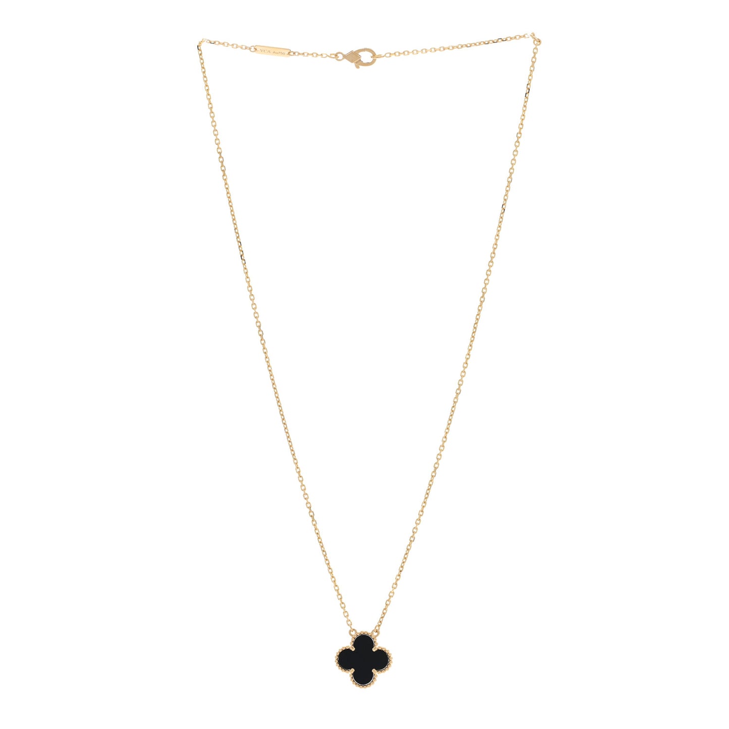 18K Yellow Gold Black Onyx Vintage Alhambra Pendant Necklace