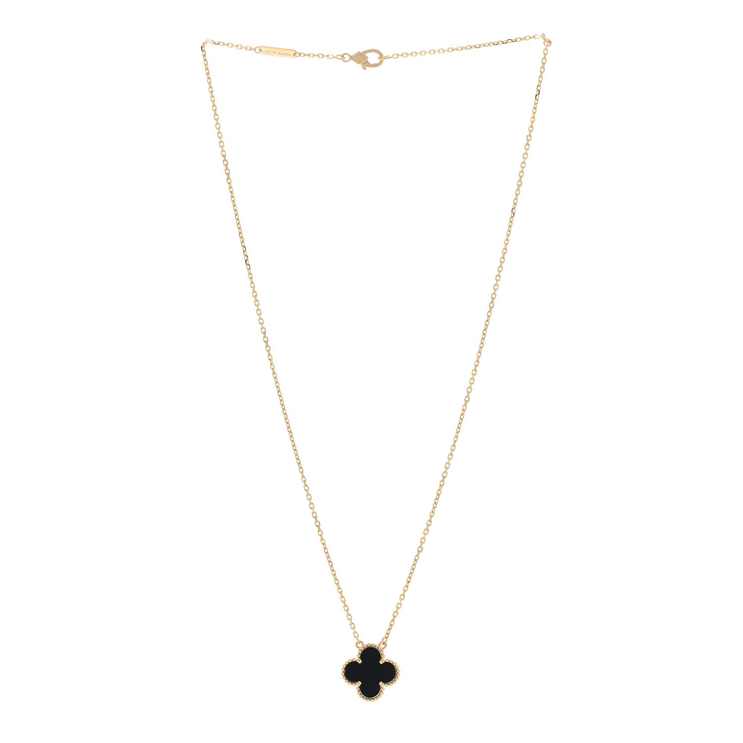 Van Cleef & Arpels 18K Yellow Gold Black Onyx Vintage Alhambra Pendant Necklace 2 of 5