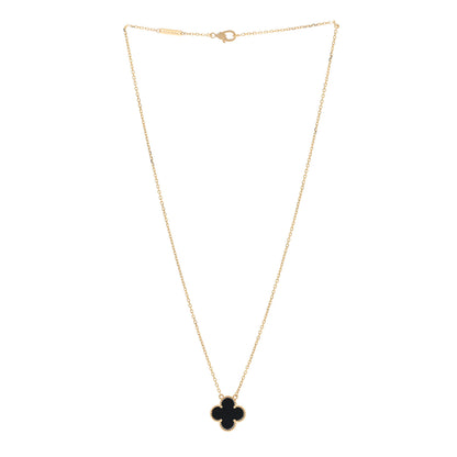 Van Cleef & Arpels 18K Yellow Gold Black Onyx Vintage Alhambra Pendant Necklace 2 of 5