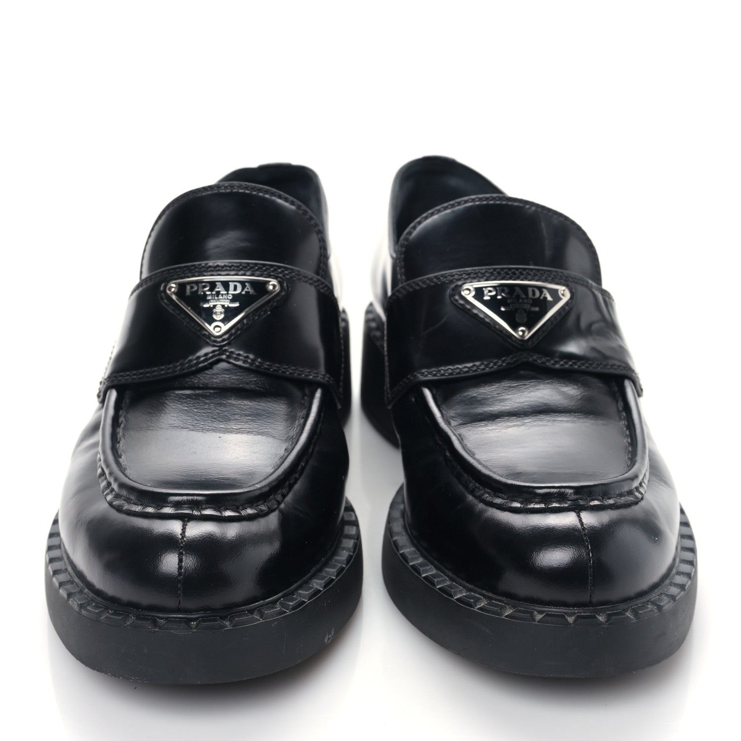 Prada Spazzolato Metal Triangle Logo 50mm Loafers 38 Black 2 of 8