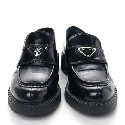 Prada Spazzolato Metal Triangle Logo 50mm Loafers 38 Black 2 of 8