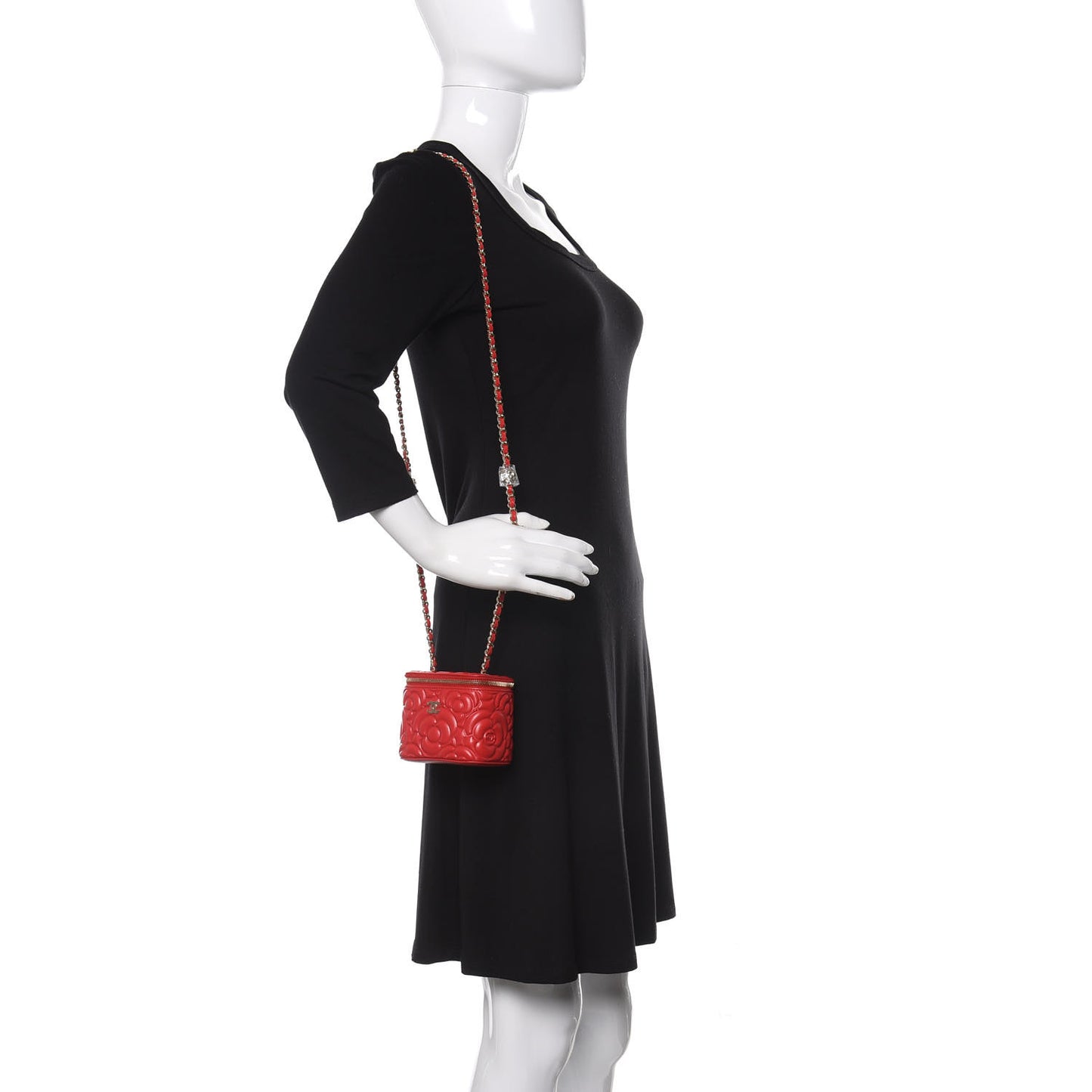 Lambskin Camellia Embossed Mini Vanity Case With Chain Red