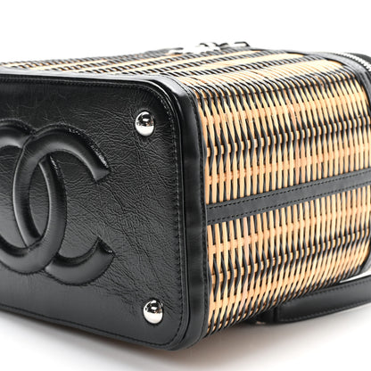 Chanel Glazed Calfskin Raffia Vanity Case Bag Black Beige 10 of 10