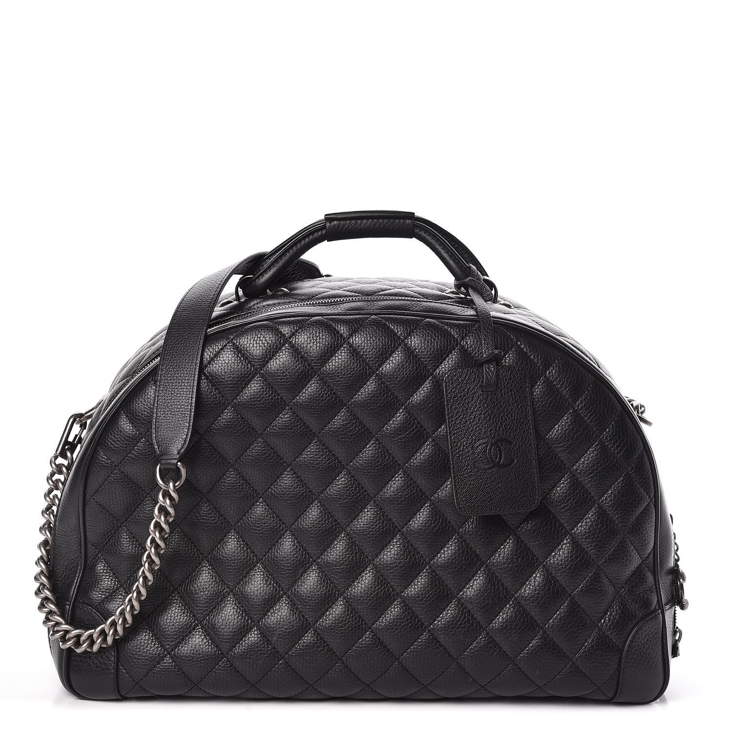 Chanel Calfskin Quilted Large Airlines Round Trip Bowling Bag Black 1 of 11