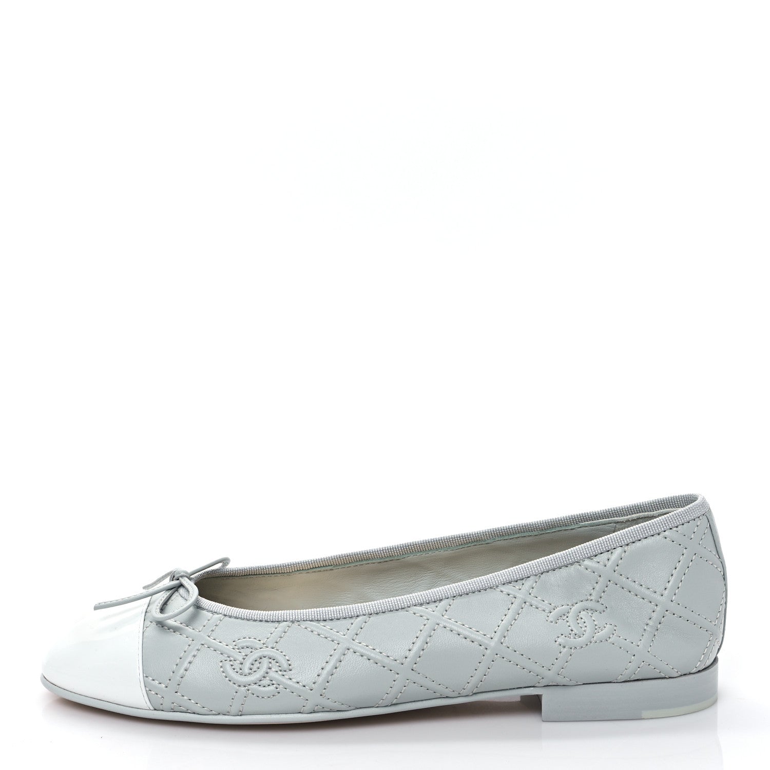 Chanel Lambskin Patent Double Stitched CC Cap Toe Ballerina Flats 38.5 Light Blue White 1 of 8