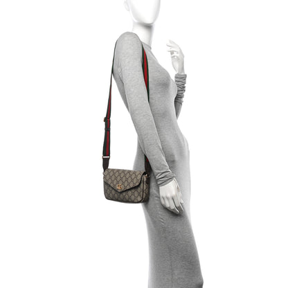 Gucci GG Supreme Monogram Textured Dollar Calfskin Web Mini Ophidia Envelope Shoulder Bag Beige Ebony 2 of 11