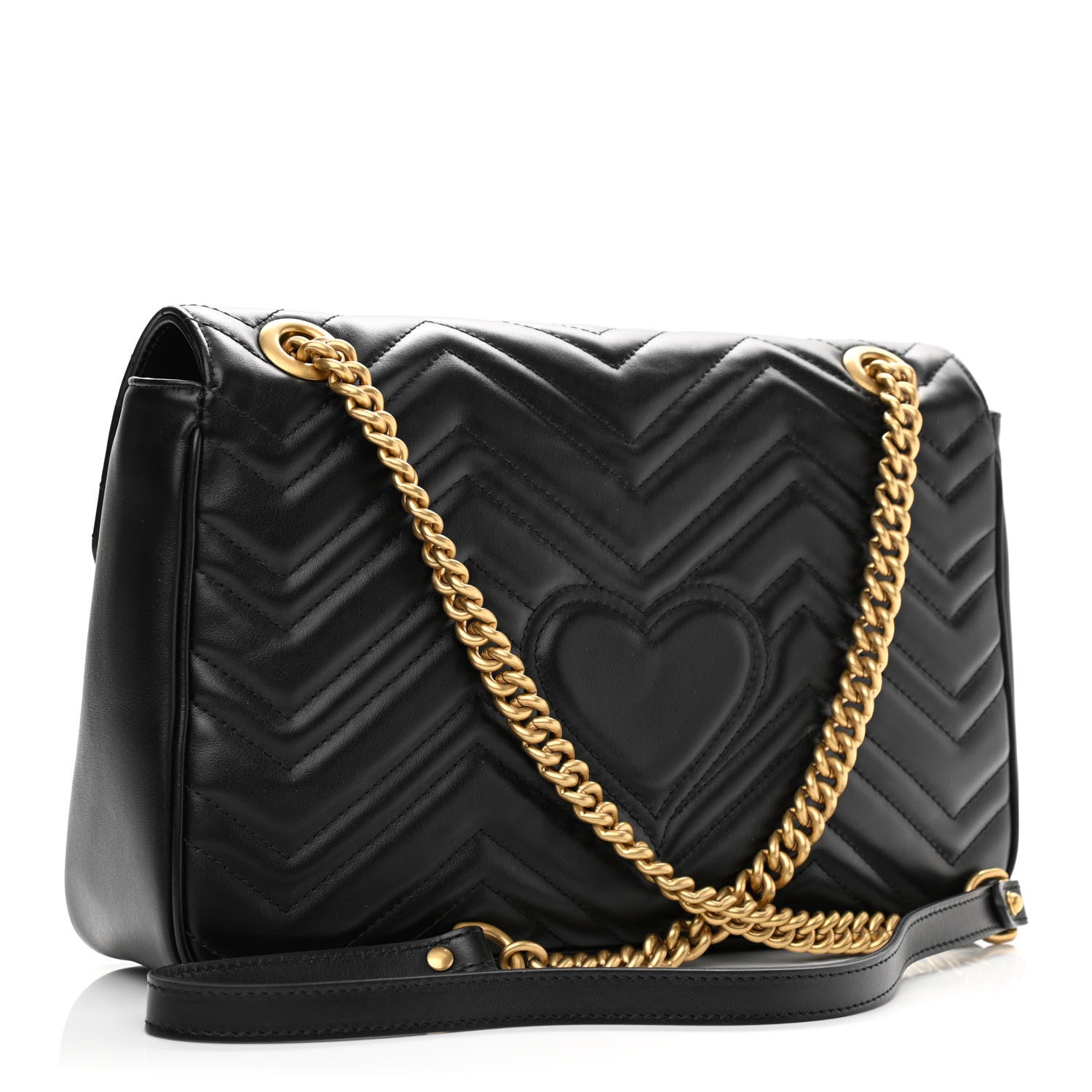 Gucci Calfskin Matelasse Medium GG Marmont Shoulder Bag Black 3 of 10