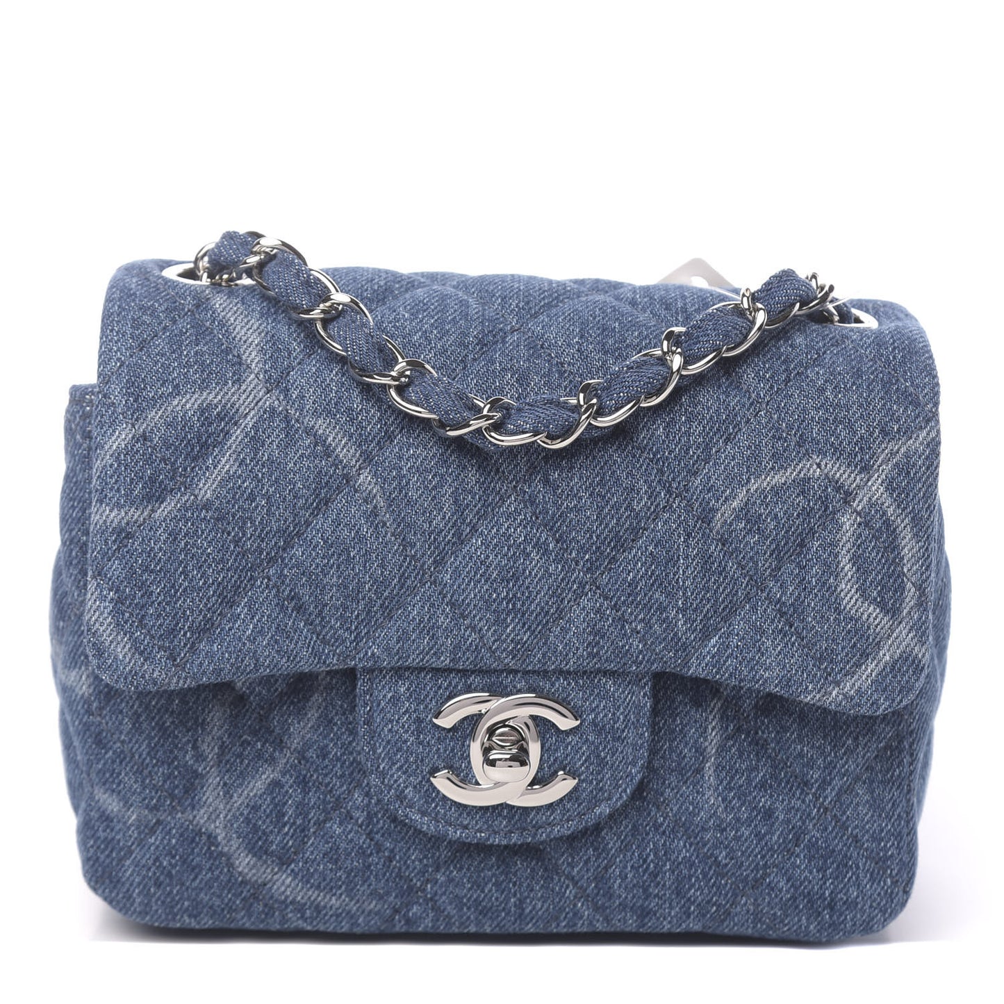 Denim CC Quilted Mini Square Flap Blue