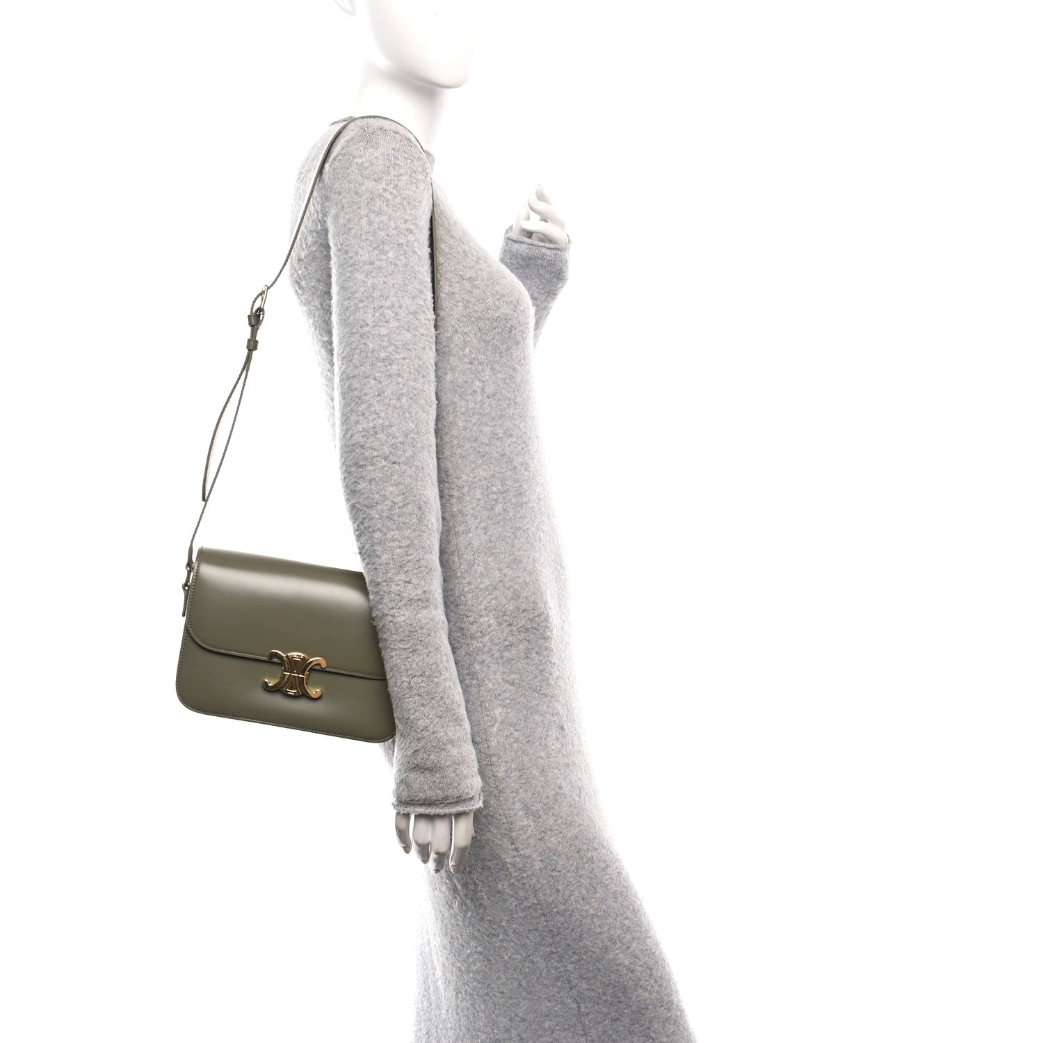 Celine Shiny Calfskin Medium Triomphe Soft Khaki 2 of 11