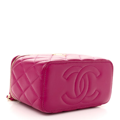 Chanel Lambskin Quilted Small Charming Top Handle Vanity Case With Chain Dark Pink 4 of 11
