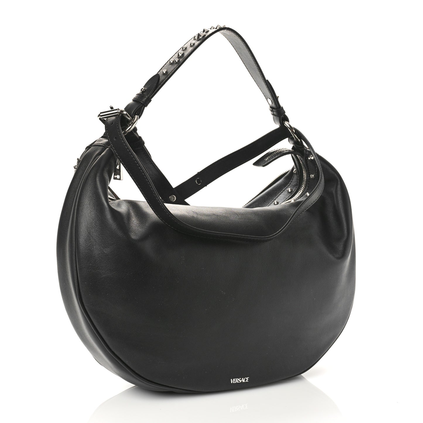 Calfskin Studded Medium Repeat Zip Hobo Black