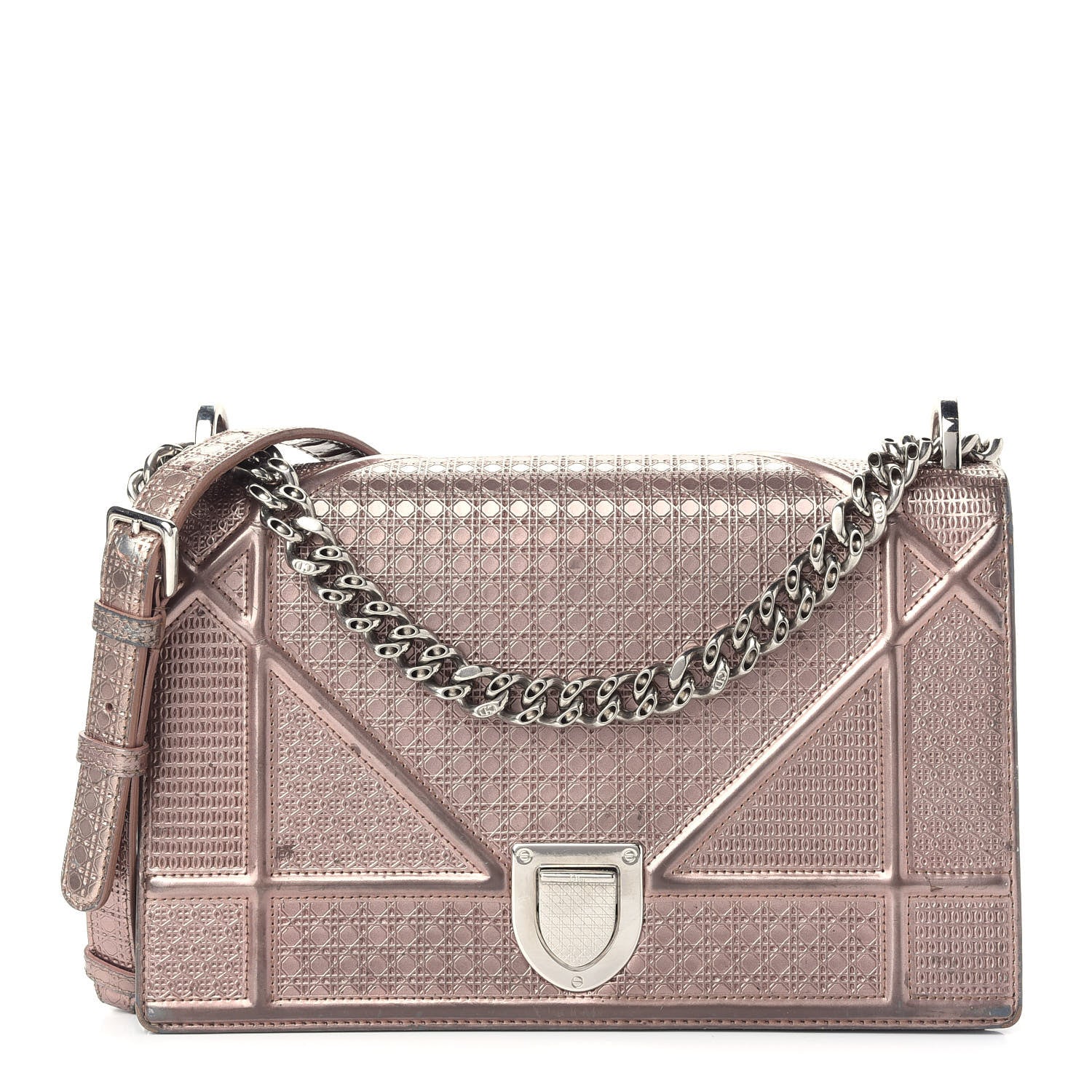 Christian Dior Metallic Patent Micro-Cannage Medium Diorama Flap Bag Pink 1 of 15
