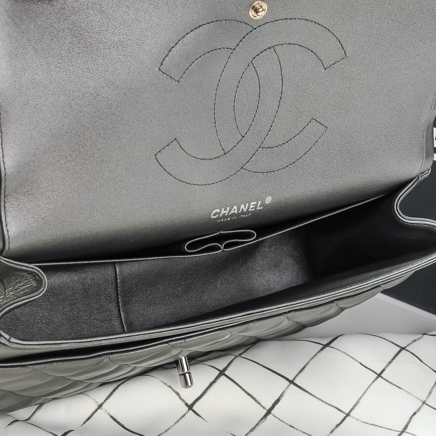 Lambskin Quilted Jumbo Double Charcoal Grey