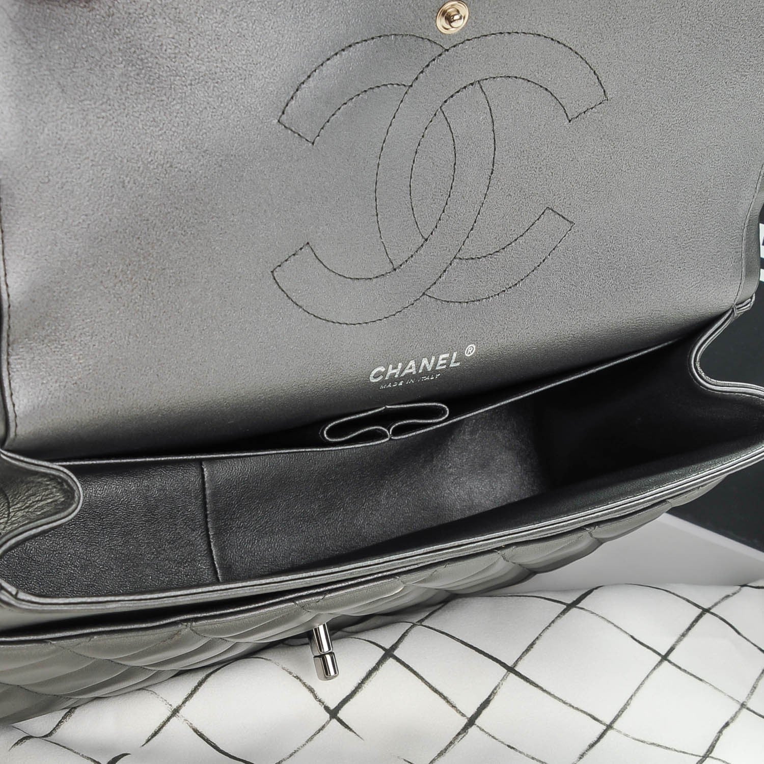 Chanel Lambskin Quilted Jumbo Double Charcoal Grey 5 of 9