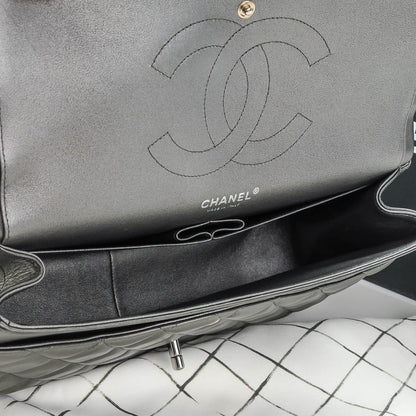 Chanel Lambskin Quilted Jumbo Double Charcoal Grey 5 of 9