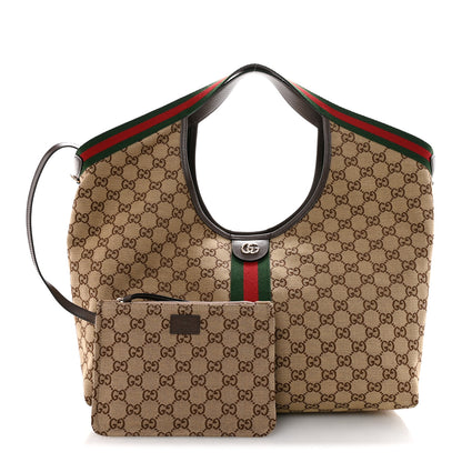 Gucci GG Monogram Web Large Giglio Tote Beige Brown 3 of 10