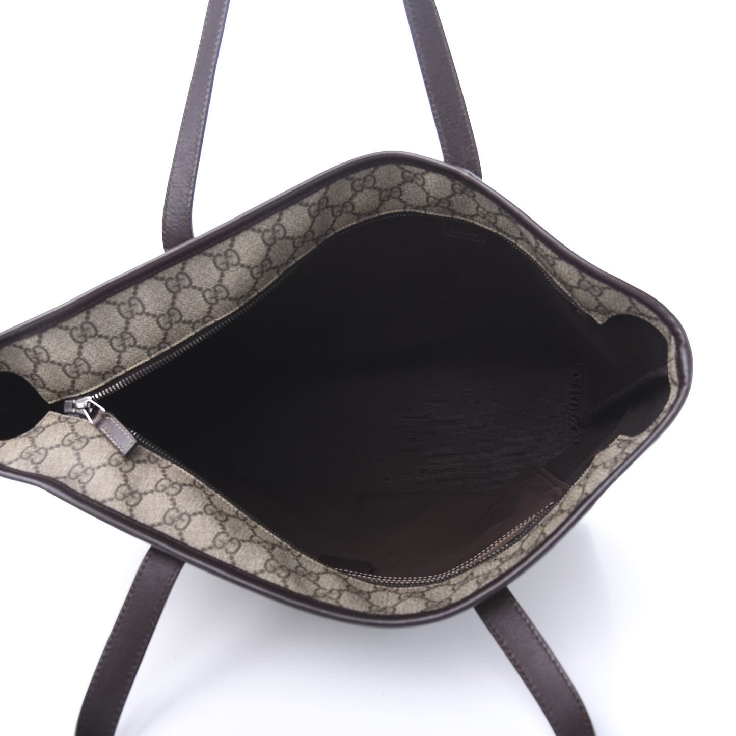 GG Supreme Monogram Medium Zippered Shopping Tote Dark Brown