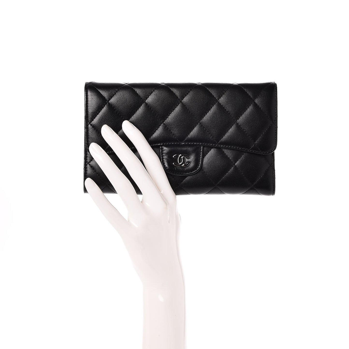 Lambskin Quilted Large Flap Wallet Black