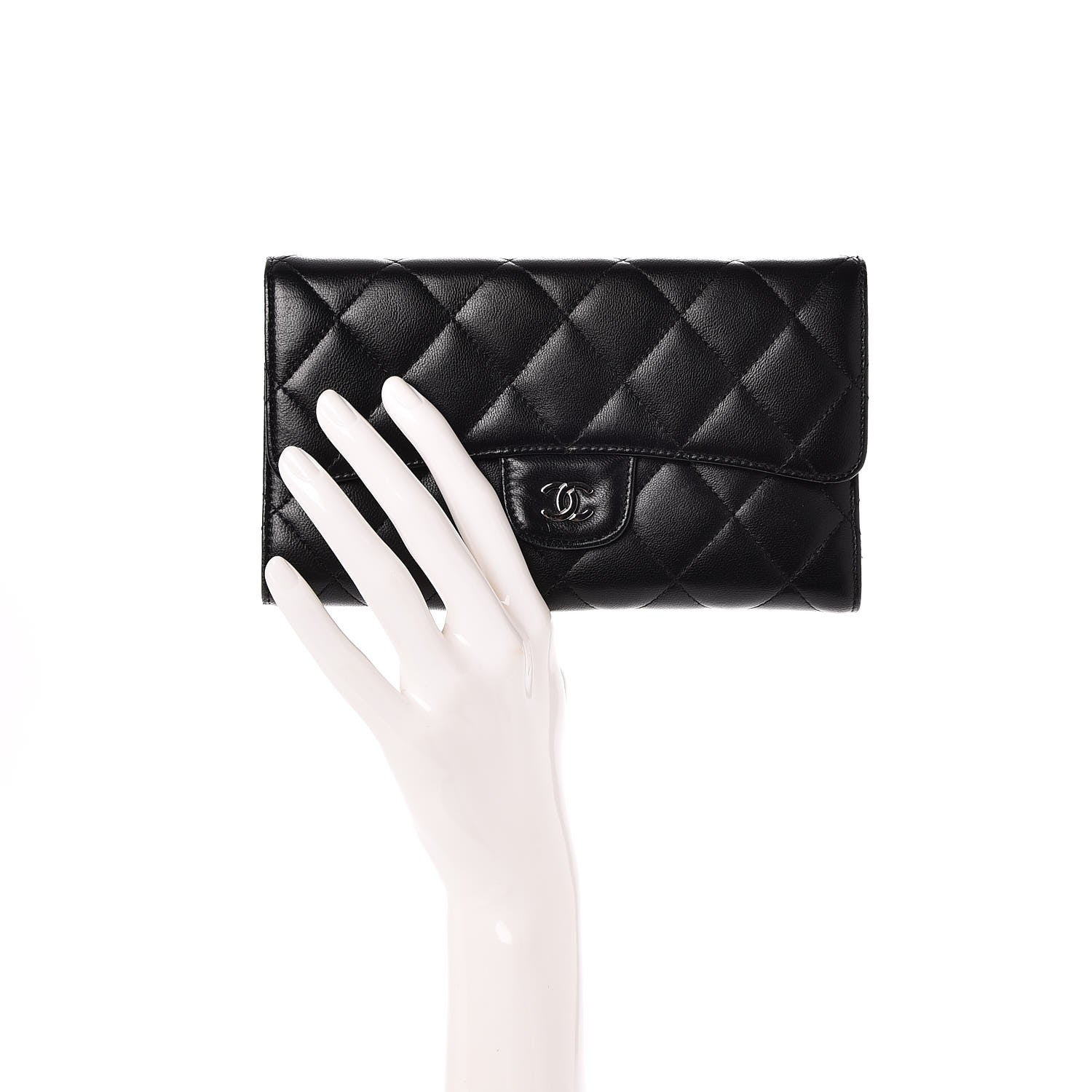 Chanel Lambskin Quilted Large Flap Wallet Black 2 of 9