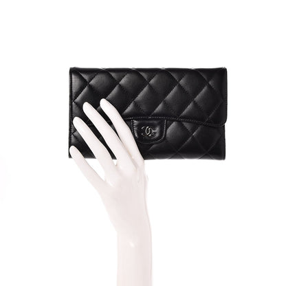 Chanel Lambskin Quilted Large Flap Wallet Black 2 of 9