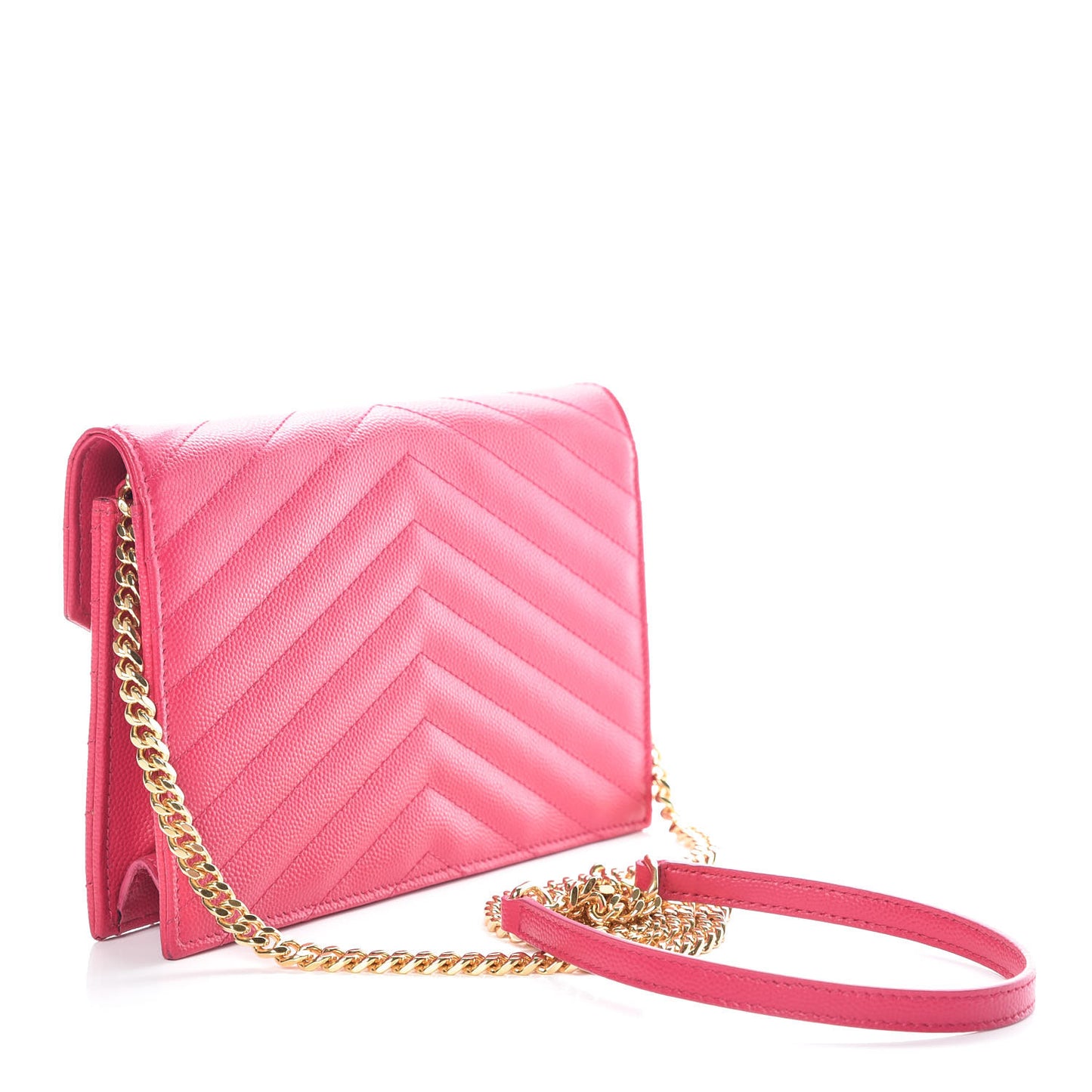 Grain De Poudre Matelasse Chevron Monogram Envelope Chain Wallet Fresh Fuchsia
