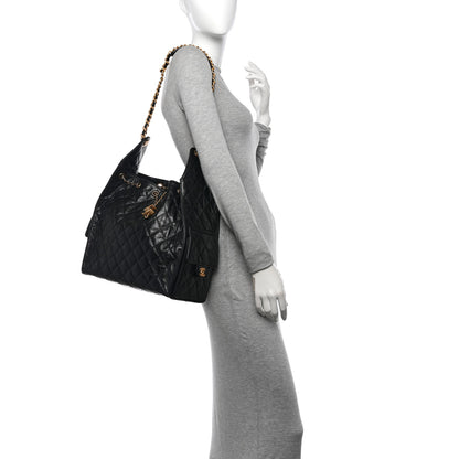 Chanel Shiny Crumpled Calfskin Quilted Medium Chanel 25 Handbag Black 2 of 10