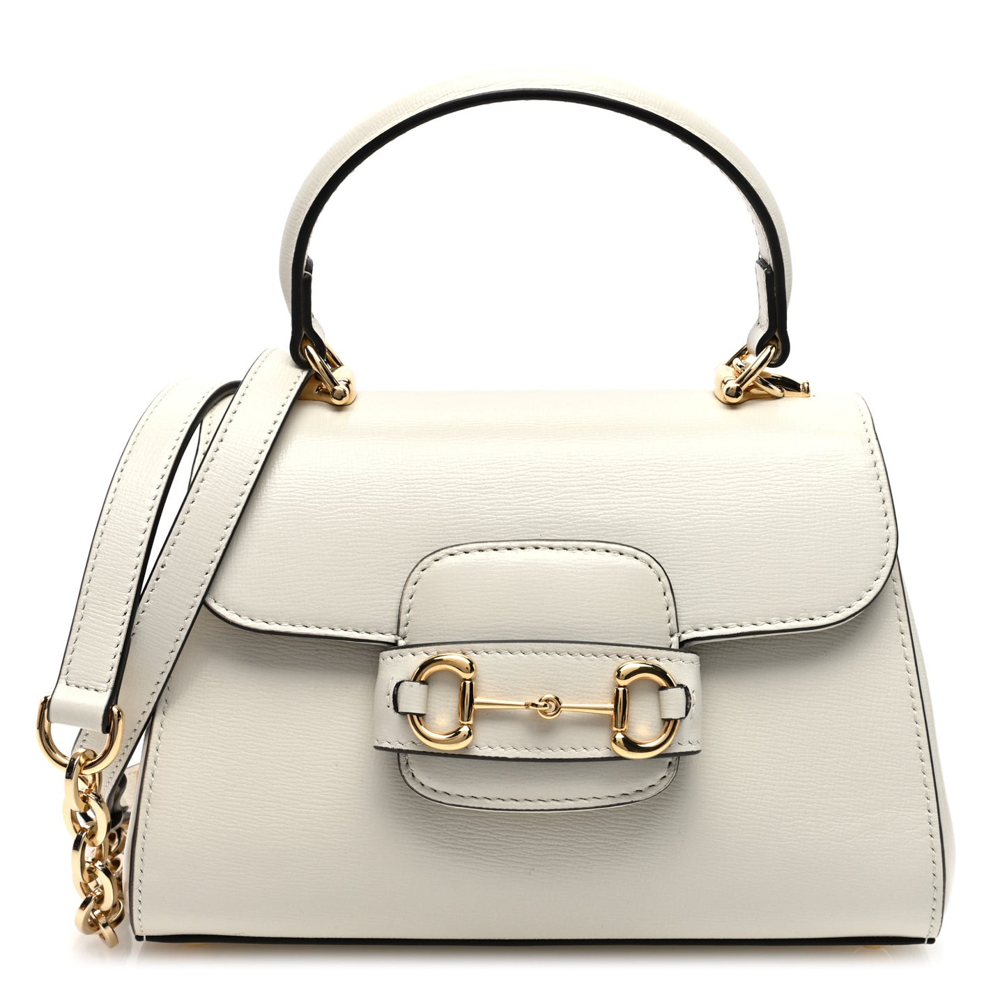 Glazed Textured Calfskin Mini Horsebit 1955 Top Handle Flap Bag Mystic White