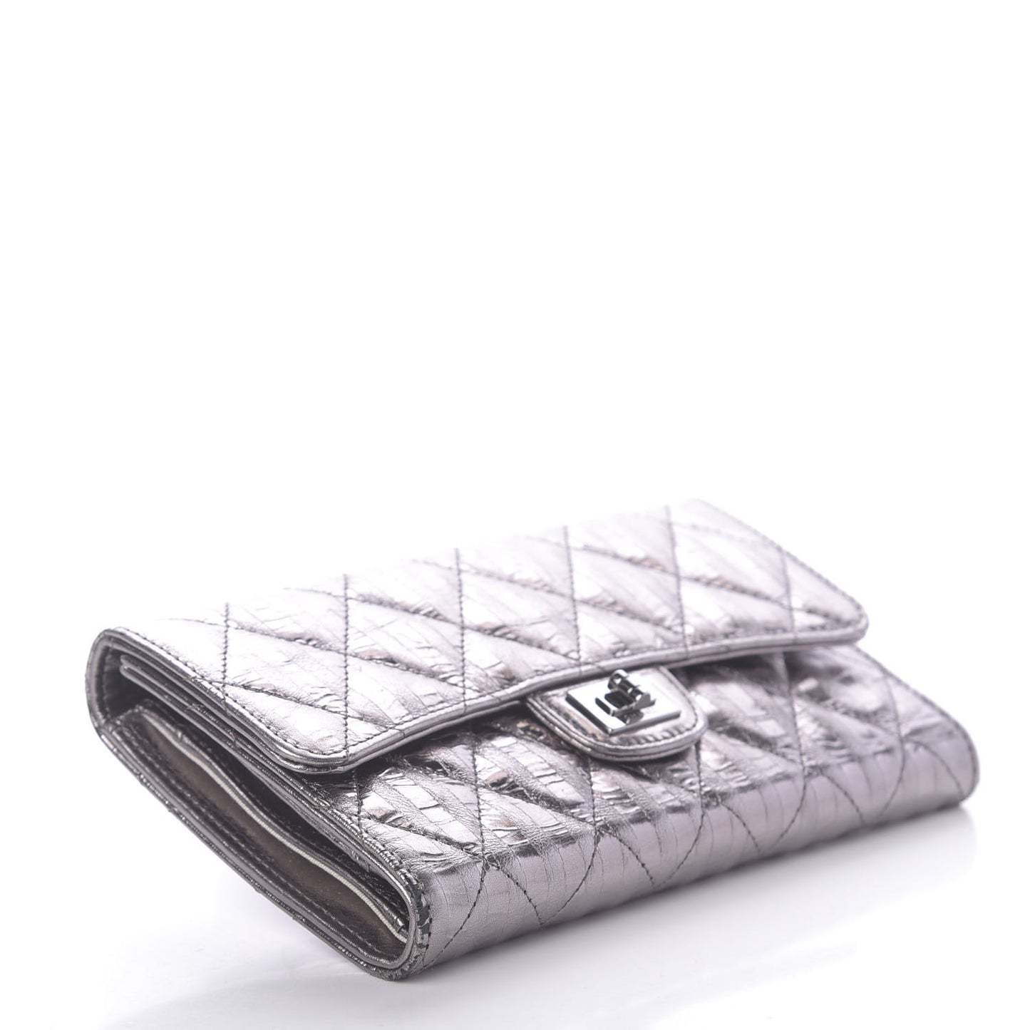 Metallic Striped Calfskin Reissue Wallet Dark Silver