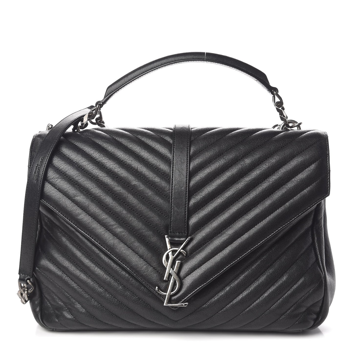 Sheepskin Matelasse Chevron Monogram Large College Satchel Black
