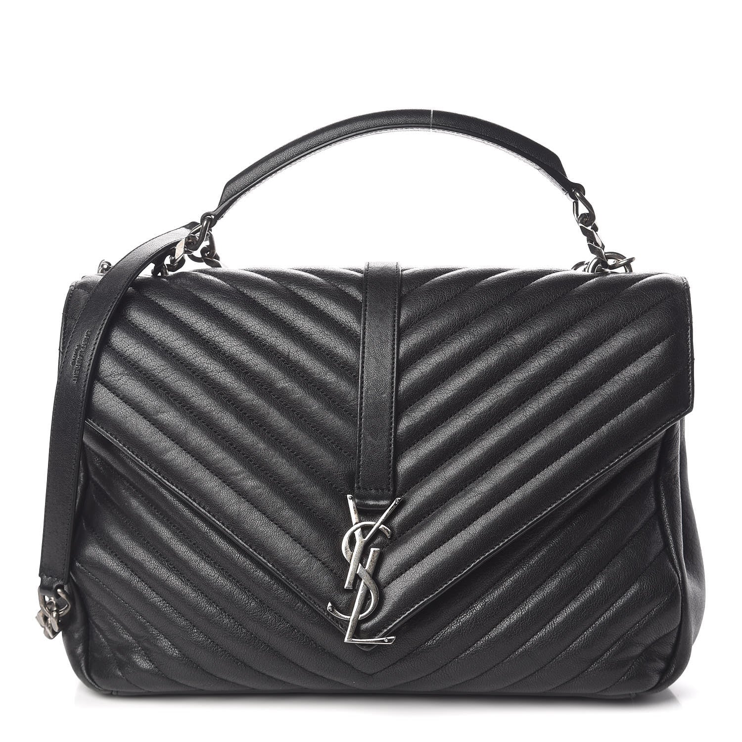 Saint Laurent Sheepskin Matelasse Chevron Monogram Large College Satchel Black 1 of 15