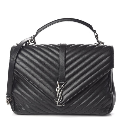 Saint Laurent Sheepskin Matelasse Chevron Monogram Large College Satchel Black 1 of 15