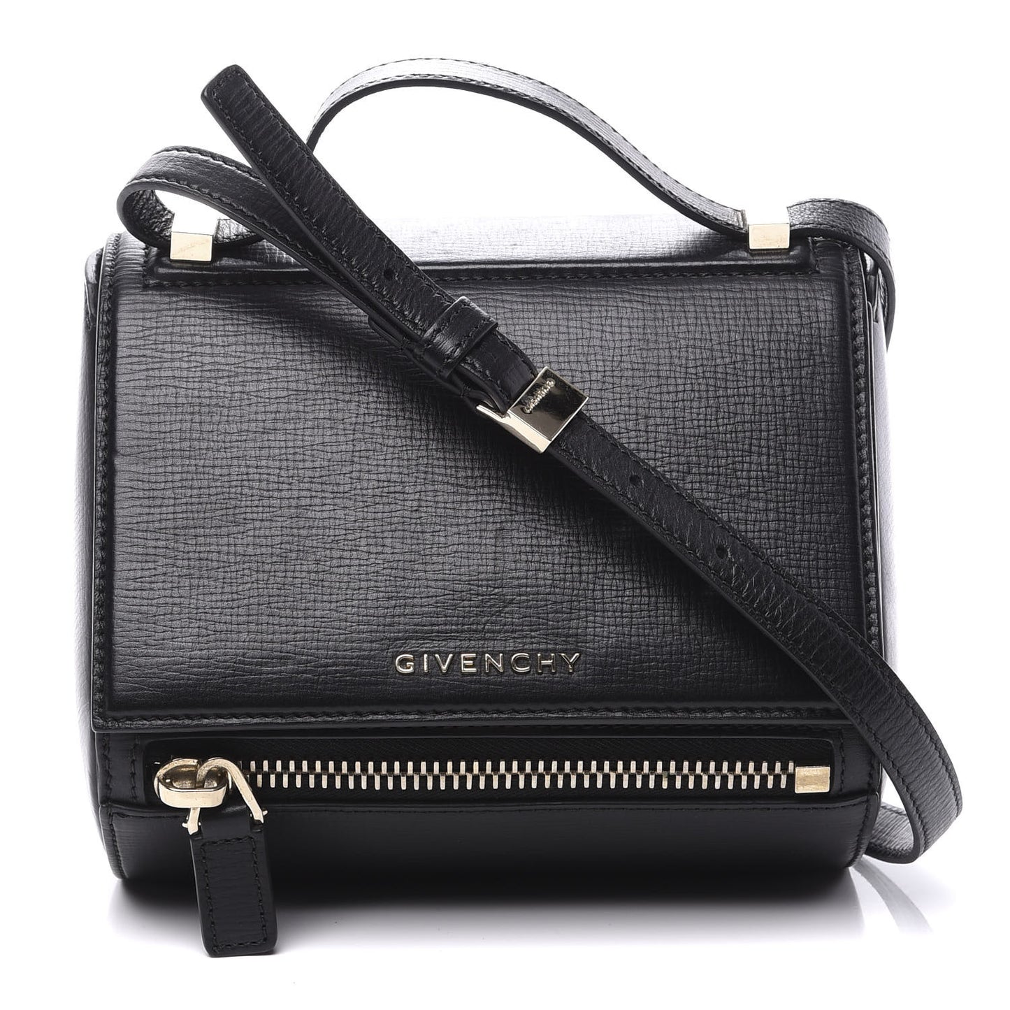 Textured Calfskin Mini Pandora Box Crossbody Bag Black